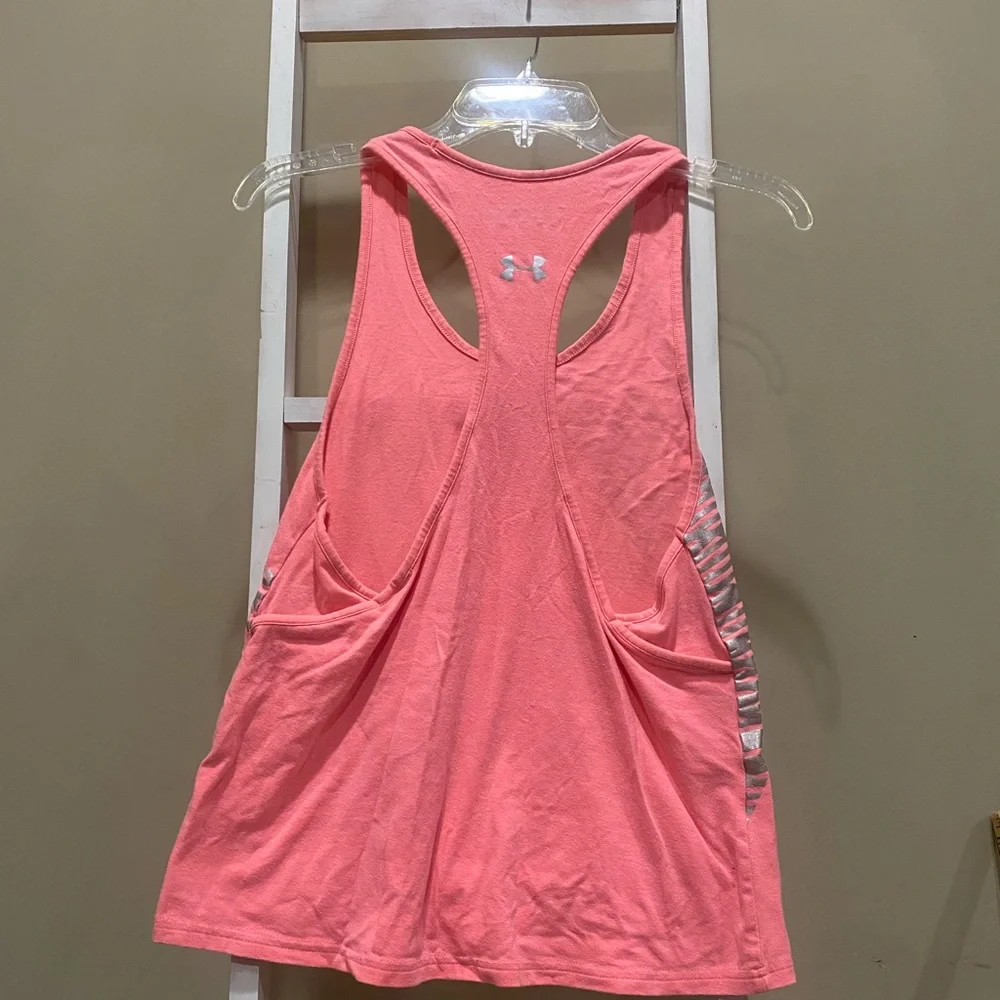 Under Armour HeatGear Loose Racerback Tank Coral Pink XS Athletic Top 0292 - Picture 3 of 4